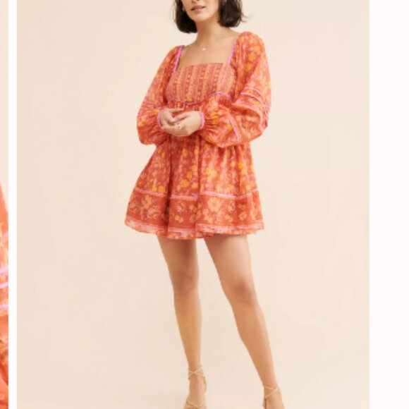 Free People Babydoll Dress Endless Afternoon Floral Mini Boho  Size M NWT - Picture 3 of 14